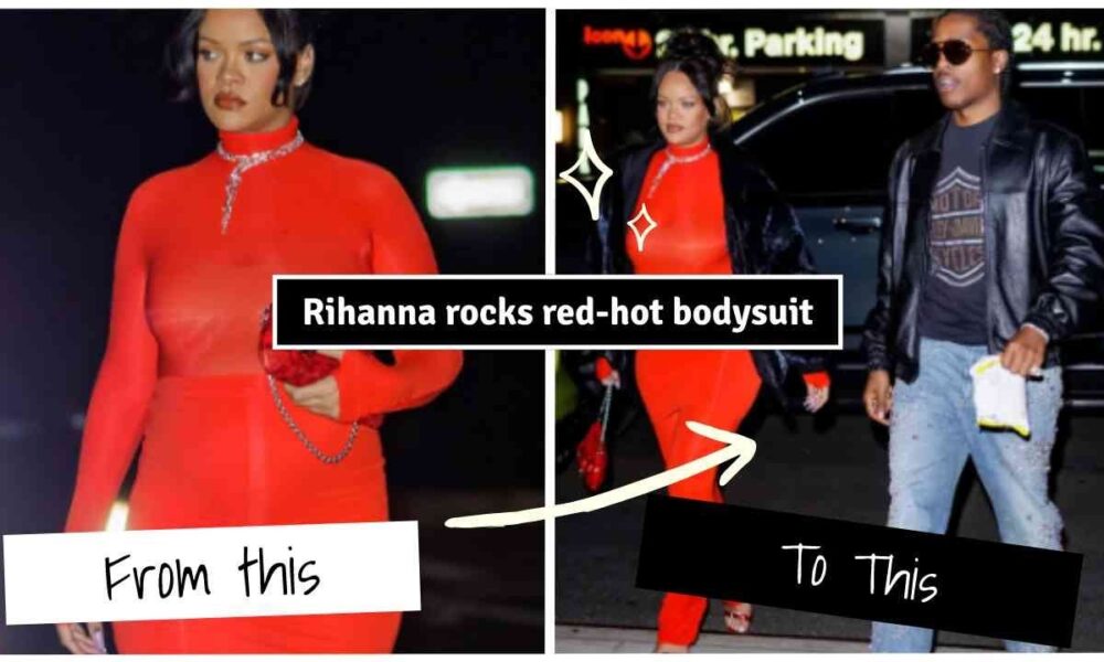 Pregnant Rihanna rocks red hot bodysuit on date with A$AP Rocky