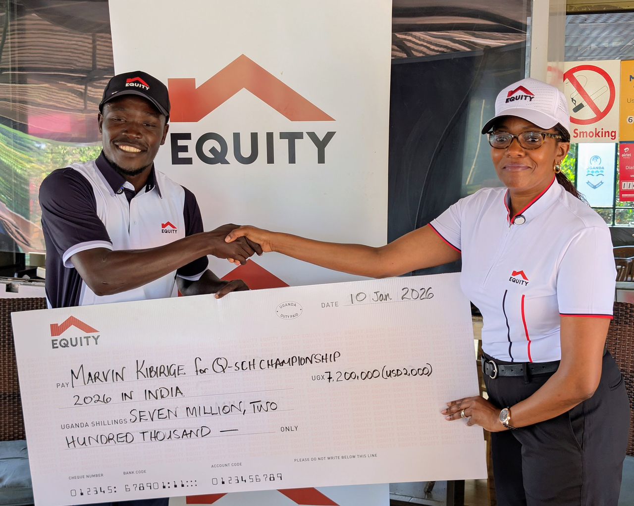 Equity Bank Supports Kibirige with 2000 USD to participate in the Q-School Golf Tournament in India
