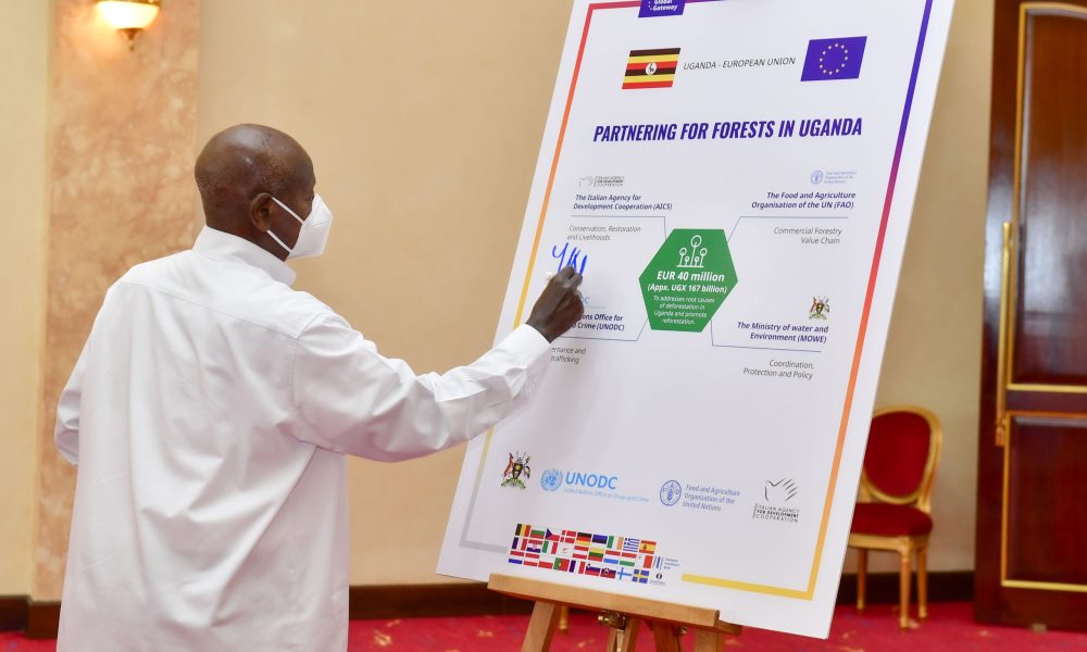 Museveni, visiting EU chief Sinkevičius sign forest partnership deal