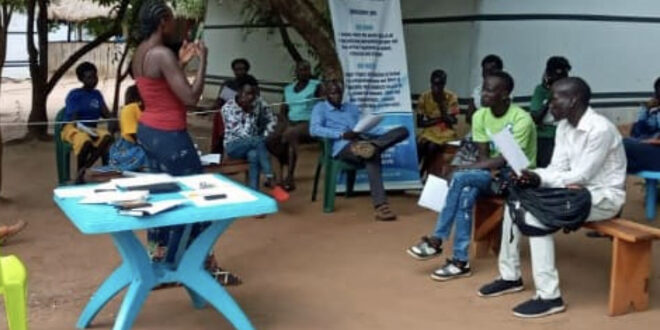 Human Rights Awareness and Promotion Forum legal aid clinic in the Bidi Bidi refugee settlement in Uganda in 2020.
