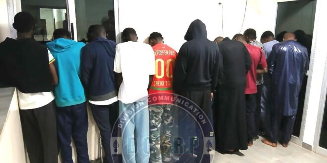 Senegal's gendarmerie released this photo of 12 men arrested on homosexuality charges.
