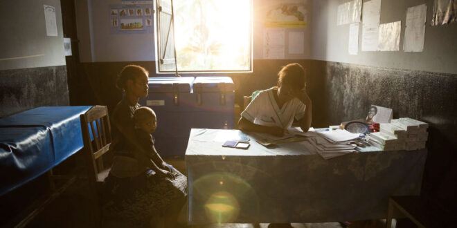 A 19-year-old woman talks with nurse Valeria Zafisoa at a traveling contraception clinic in eastern Madagascar run by the British nonprofit group MSI Reproductive Choices. That group lost $15 million in funding the last time Trump enforced the Mexico City policy. (Samantha Reinders photo courtesy of NPR)