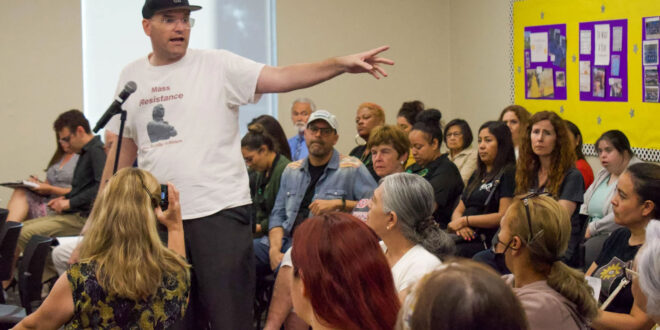 Arthur Schaper, the California Mass Resistance field director, speaks in opposition to a California high school's Wellness Center in 2023, claiming that it would encourage students to change their gender.(Vincent Medina photo courtesy of Norwalk Patriot)