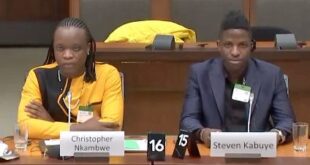 Meddie Ssentongo, Horst Backe, Christopher Nkambwe and Steven Kabuye appearing before a Canadian Parliamentary Committee to testify on the status of LGBTQI people in Uganda.
