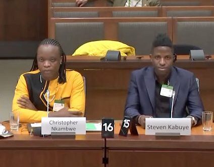 Meddie Ssentongo, Horst Backe, Christopher Nkambwe and Steven Kabuye appearing before a Canadian Parliamentary Committee to testify on the status of LGBTQI people in Uganda.