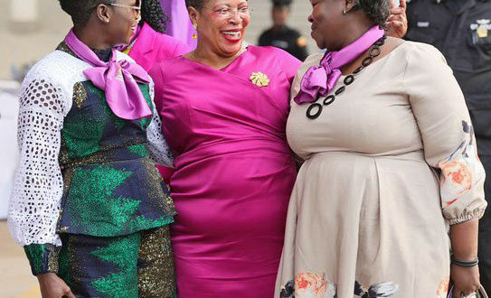Parliament Speaker Anita Among and two supporters at Mothers Day Breakfast. (Photo courtesy of Parliament of Uganda)