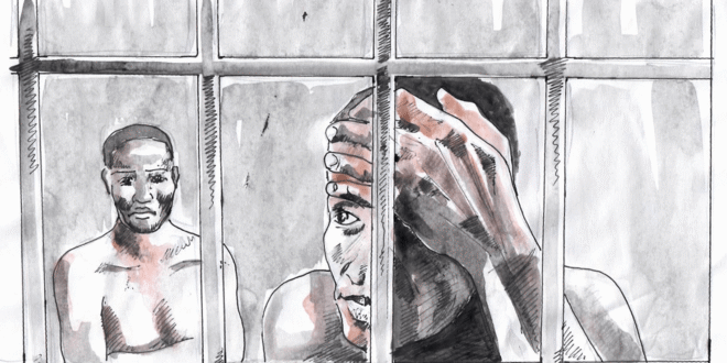 This site's activist journalists have laid the groundwork for Project Not Alone, which frees imprisoned victims of African homophobia. This illustration shows two gay men waiting for donations that will pay their fines and set them free.