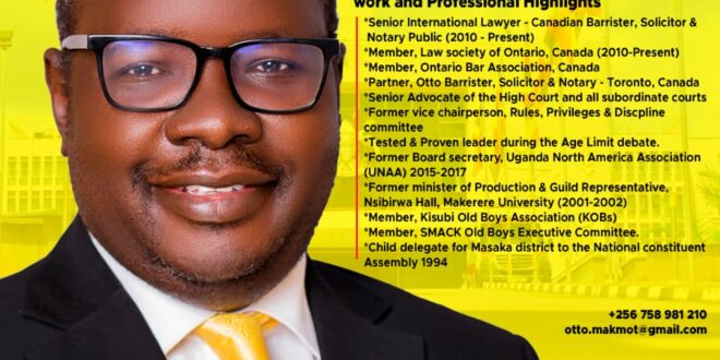 Hon Otto Edward Makmot the Member of Parliament Agago County