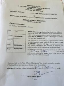 Kabale MP elect Andrew BaryayangaAJA faces arrest as a court
