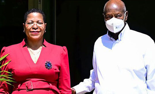 Anita Among and-President Yoweri Museveni in happier times. (Photo courtesy of The Nation)