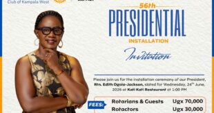 Rotary Club Of Kampala West To Install PAP Member Edith Ogola As 56th President