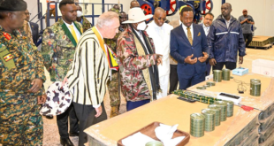 Museveni inspecting some of the products at the beef factory