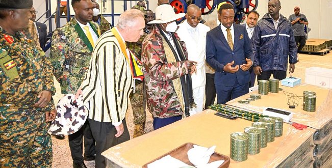 Museveni inspecting some of the products at the beef factory